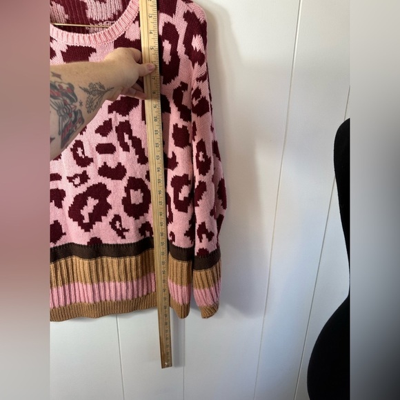 Promesa  Pink and Tan Leopard Print and Striped Women’s Sweater Size S/M - Picture 7 of 15